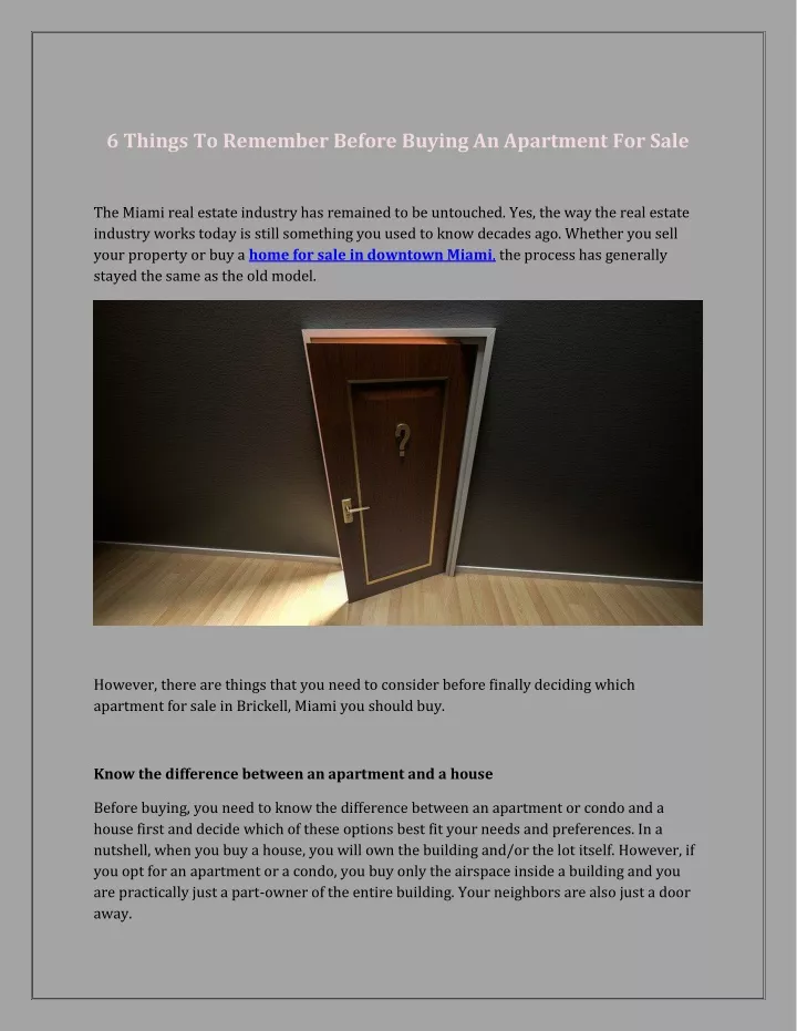 6 things to remember before buying an apartment