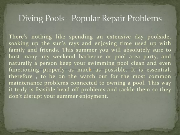diving pools popular repair problems