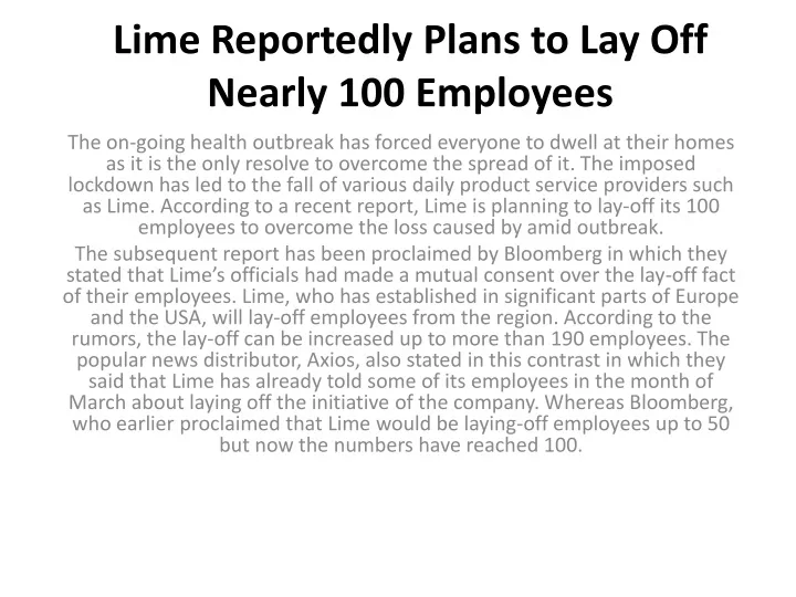 lime reportedly plans to lay off nearly 100 employees