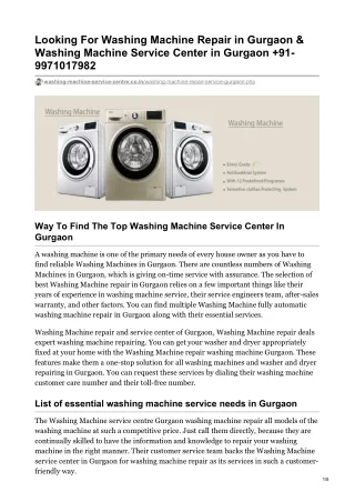 Washing Machine Repair Service in Gurgaon #9971017982