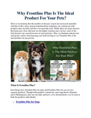Why Frontline Plus Is The Ideal Product For Your Pets?