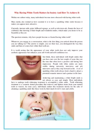Why Having White Teeth Matters In Society And How To Achieve It