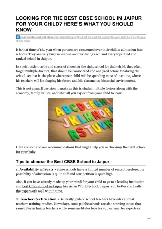 LOOKING FOR THE BEST CBSE SCHOOL IN JAIPUR FOR YOUR CHILD? HERE’S WHAT YOU SHOULD KNOW