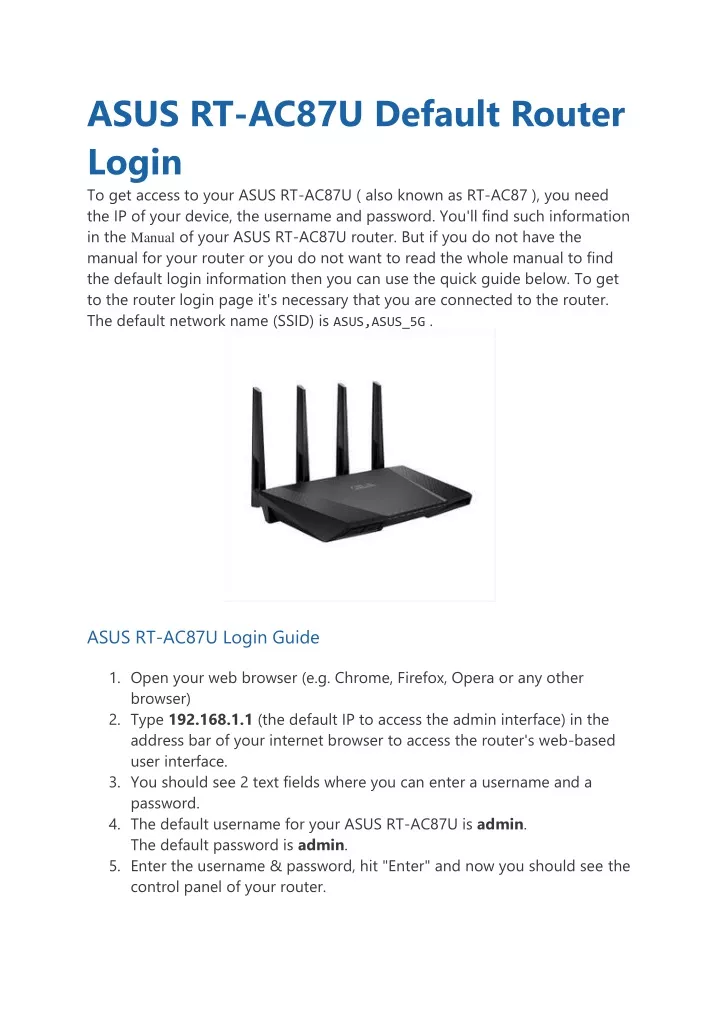 asus rt ac87u default router login to get access