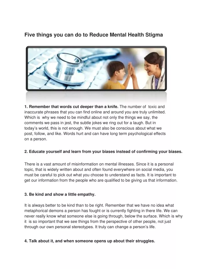 five things you can do to reduce mental health