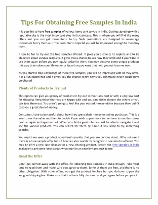 tips for obtaining free samples in india