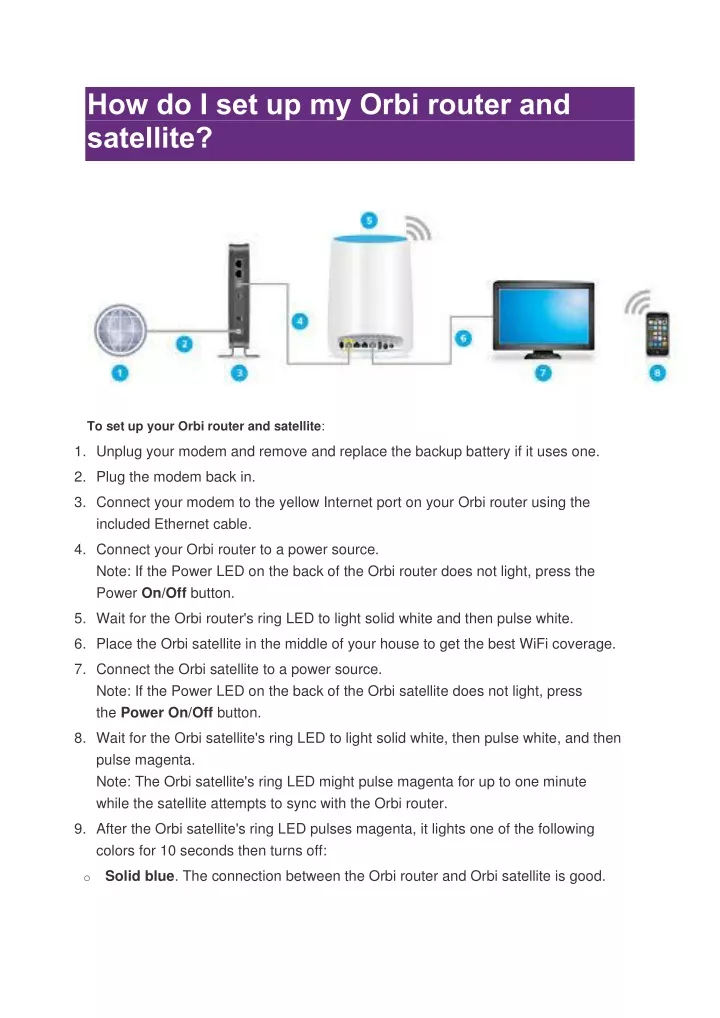 how do i set up my orbi router and satellite