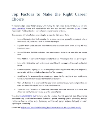 Top Factors to Make the Right Career Choice