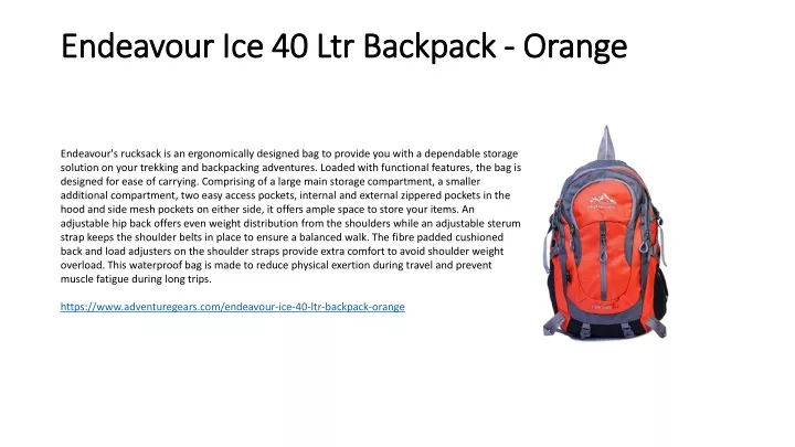 endeavour ice 40 ltr backpack orange