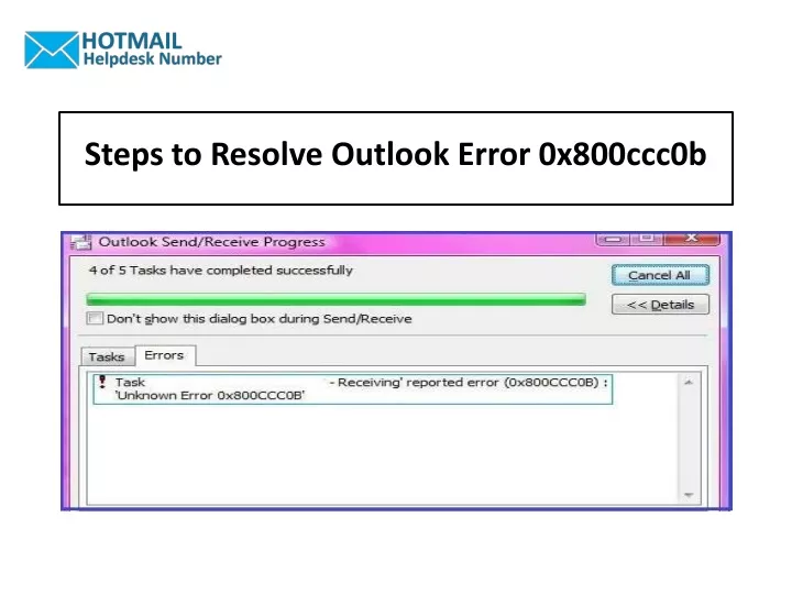 steps to resolve outlook error 0x800ccc0b