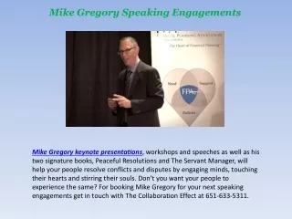 Mike Gregory Speaking Engagements