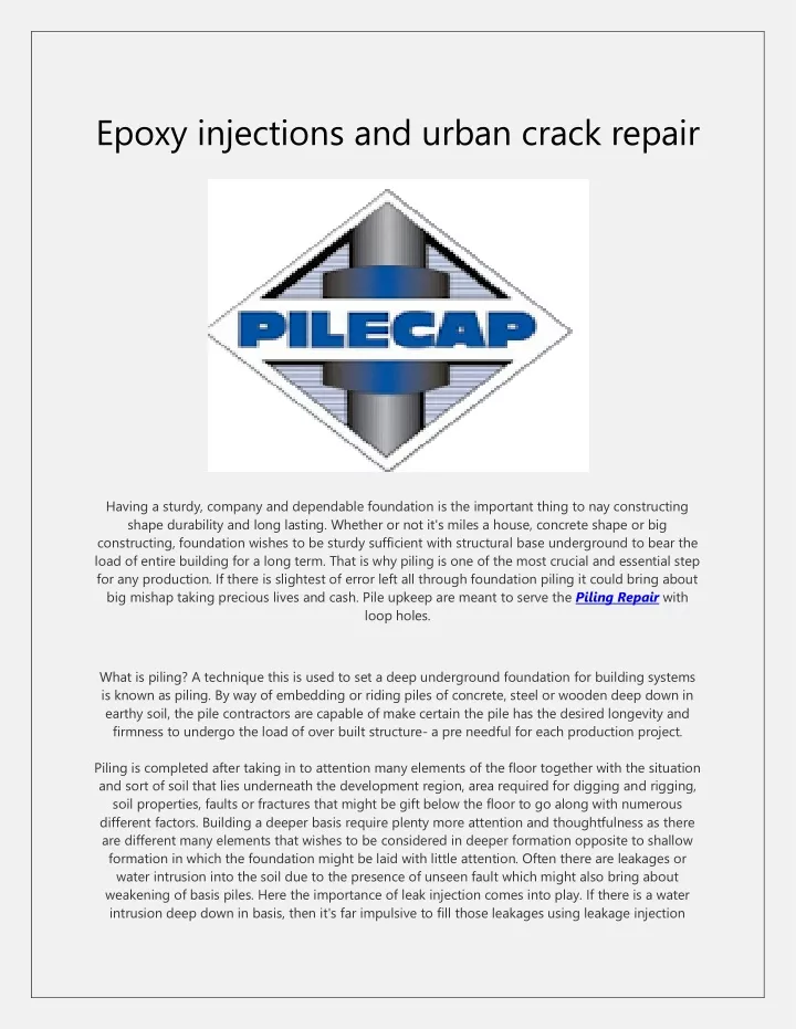 epoxy injections and urban crack repair