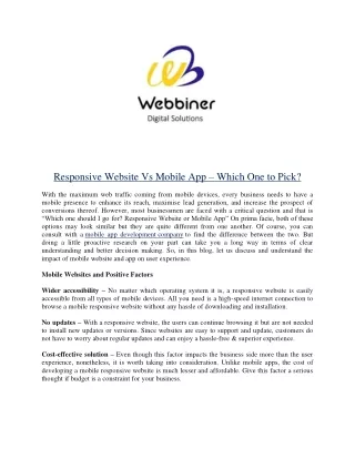 Responsive Website Vs Mobile App – Which One to Pick?