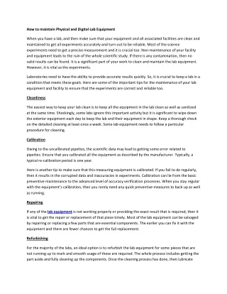 how to maintain physical and digital lab equipment