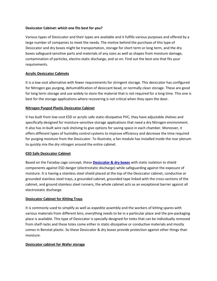 desiccator cabinet which one fits best for you