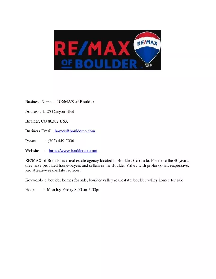 business name re max of boulder