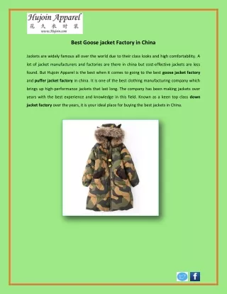Best Goose jacket Factory in China