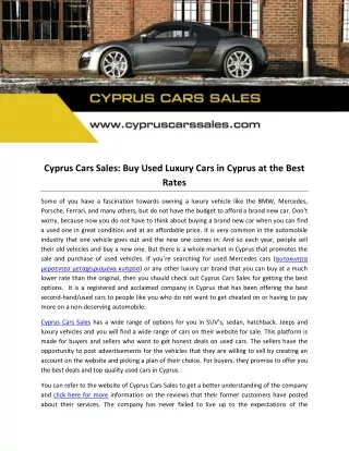 Cyprus Cars Sales: Buy Used Luxury Cars in Cyprus at the Best Rates
