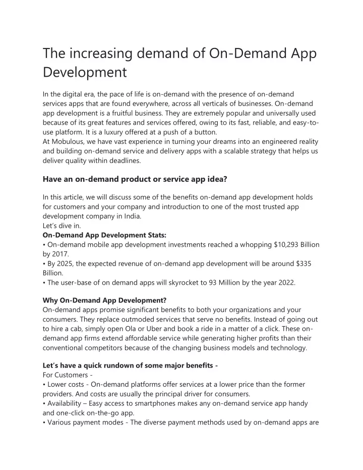 the increasing demand of on demand app development