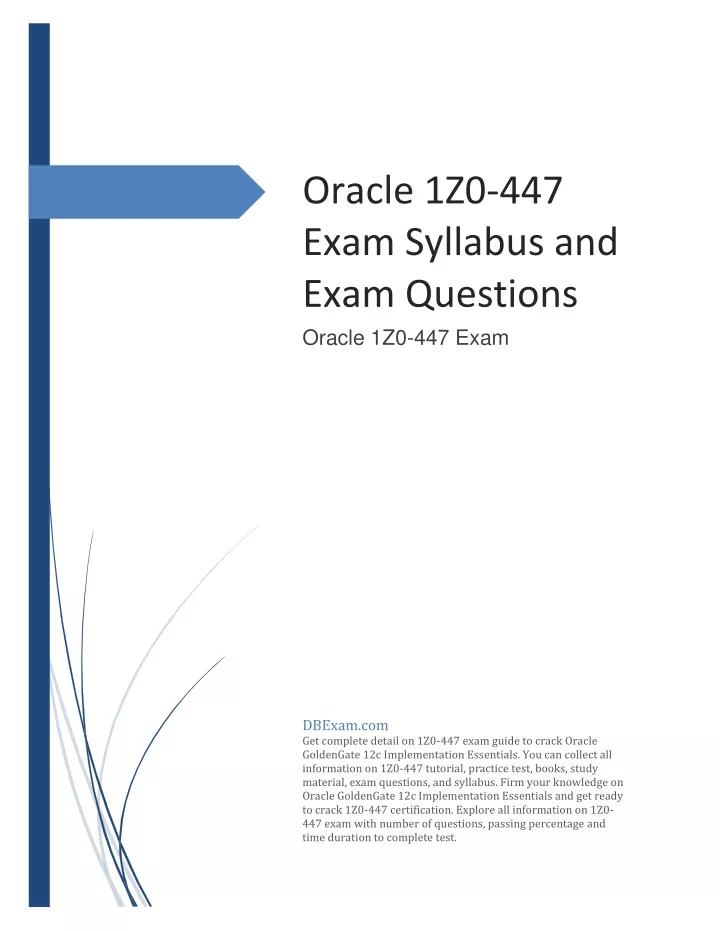 oracle 1z0 447 exam syllabus and exam questions