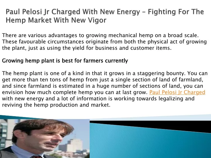 paul pelosi jr charged with new energy fighting for the hemp market with new vigor