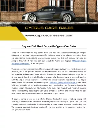 Buy and Sell Used Cars with Cyprus Cars Sales
