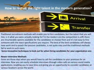 How to recruit the right talent in the modern generation?