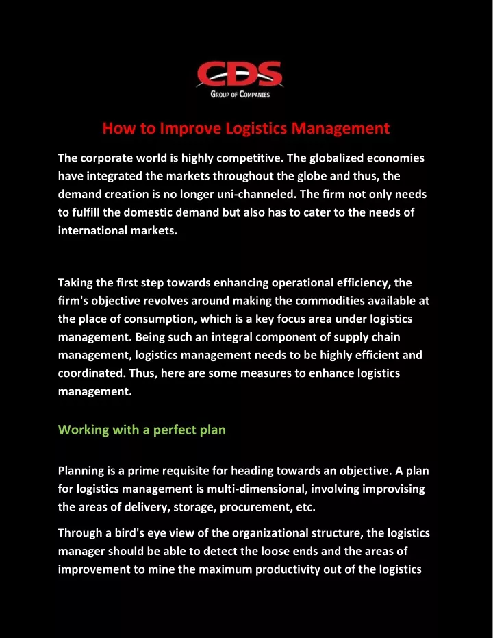 how to improve logistics management