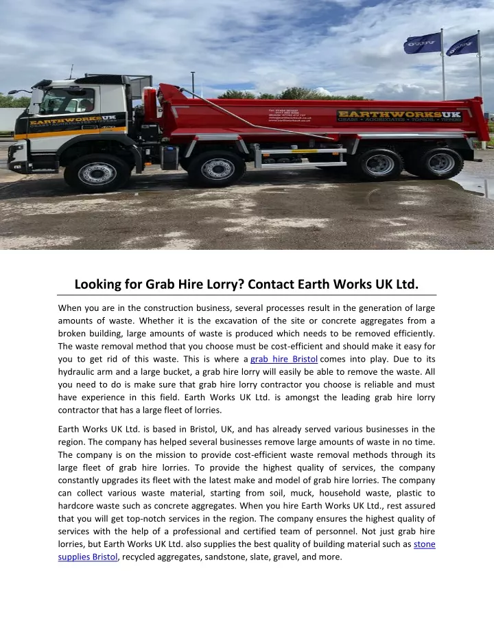 looking for grab hire lorry contact earth works