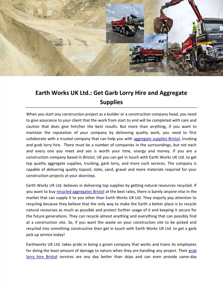 earth works uk ltd get garb lorry hire