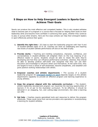 5 Steps on How to Help Emergent Leaders in Sports Can Achieve Their Goals