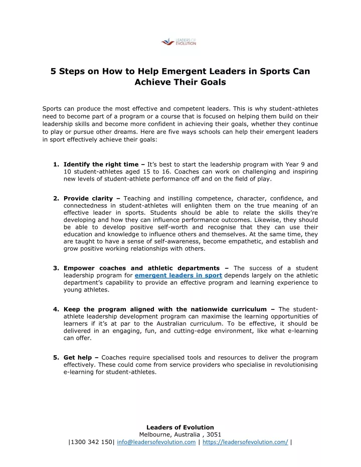 5 steps on how to help emergent leaders in sports