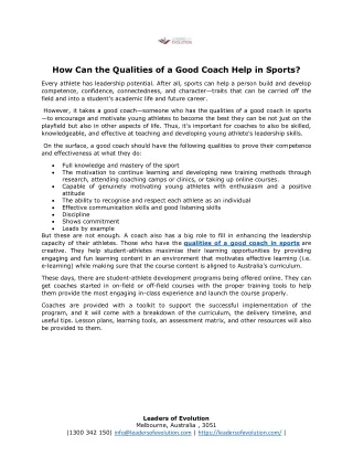 How Can the Qualities of a Good Coach Help in Sports?