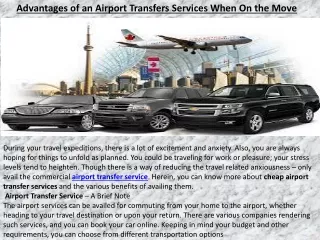 Advantages of an Airport Transfers Services When On the Move