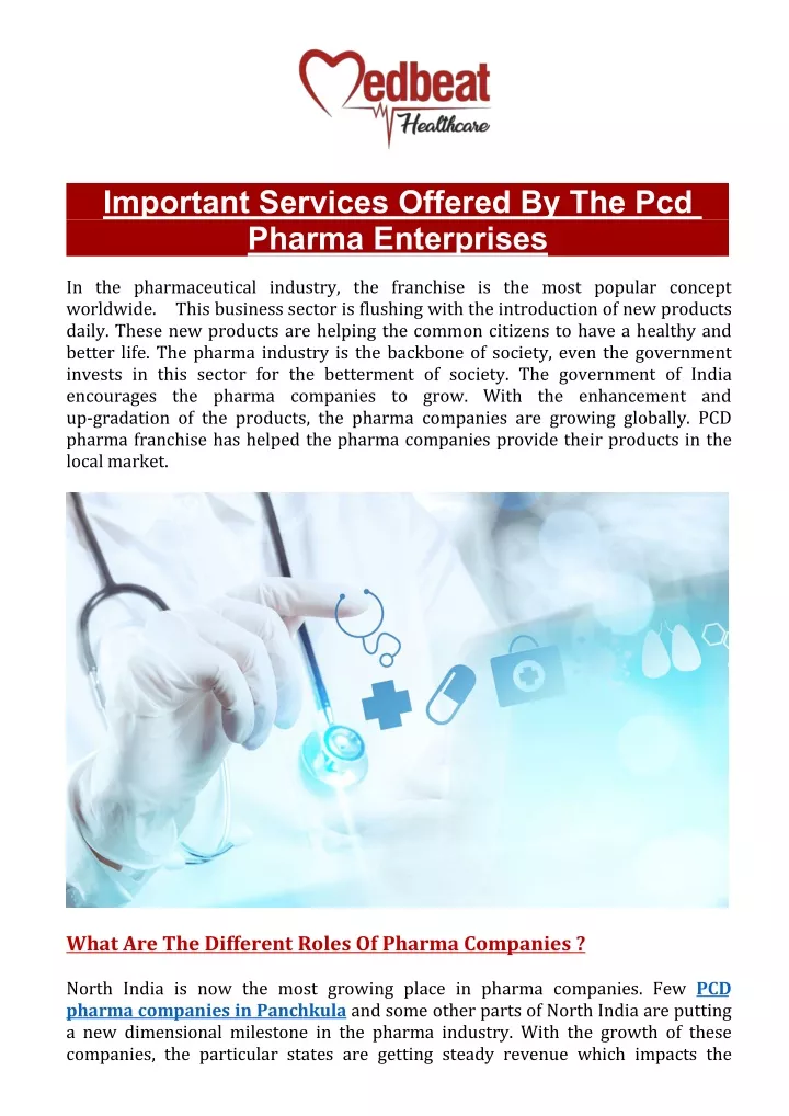 important services offered by the pcd pharma
