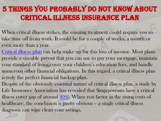 5 Things You Probably Do Not Know About Critical Illness Insurance Plan