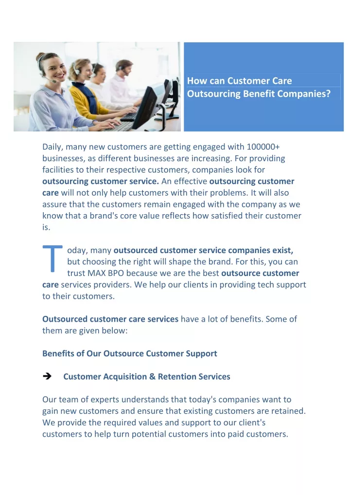 how can customer care outsourcing benefit