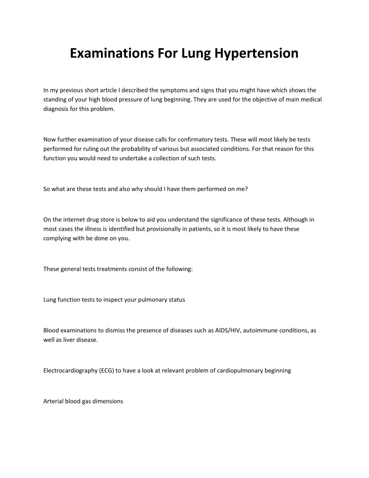 examinations for lung hypertension