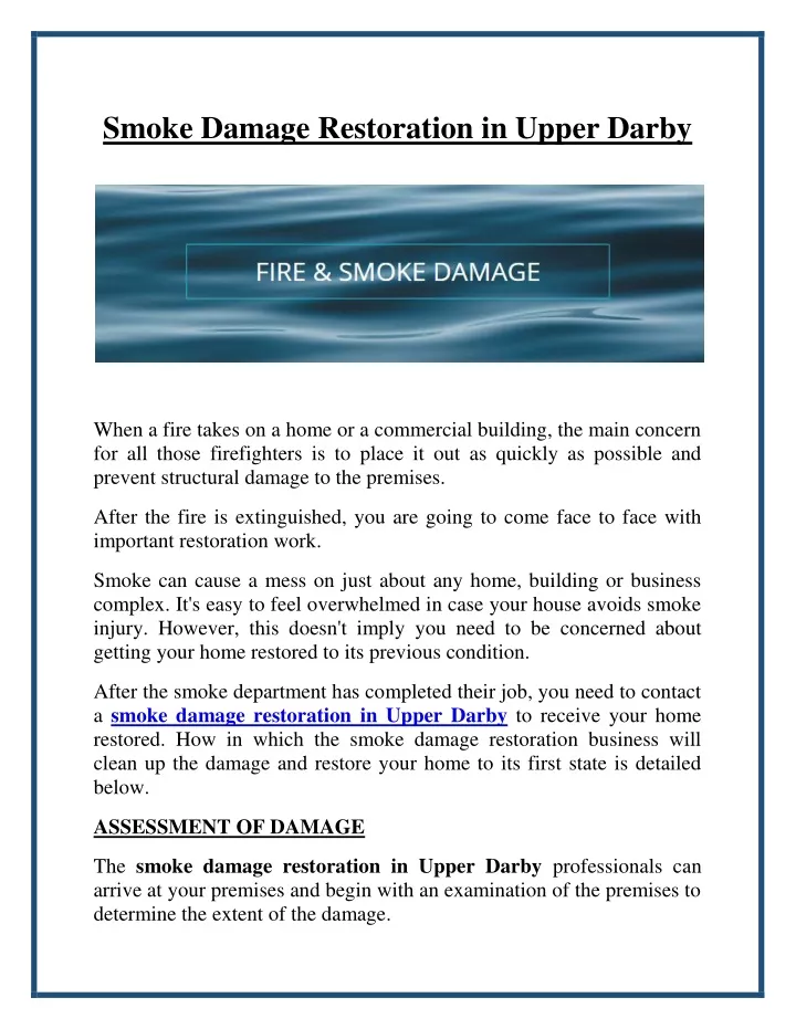 smoke damage restoration in upper darby