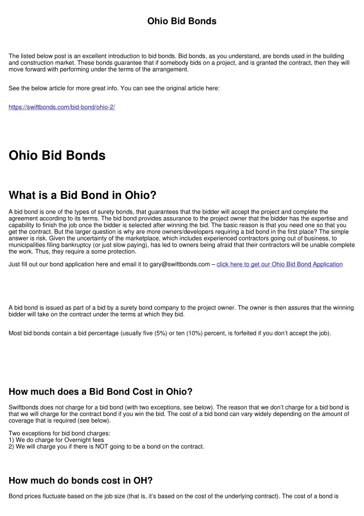 ohio bid bonds
