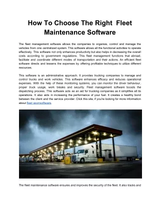 How To Choose The Right  Fleet Maintenance Software
