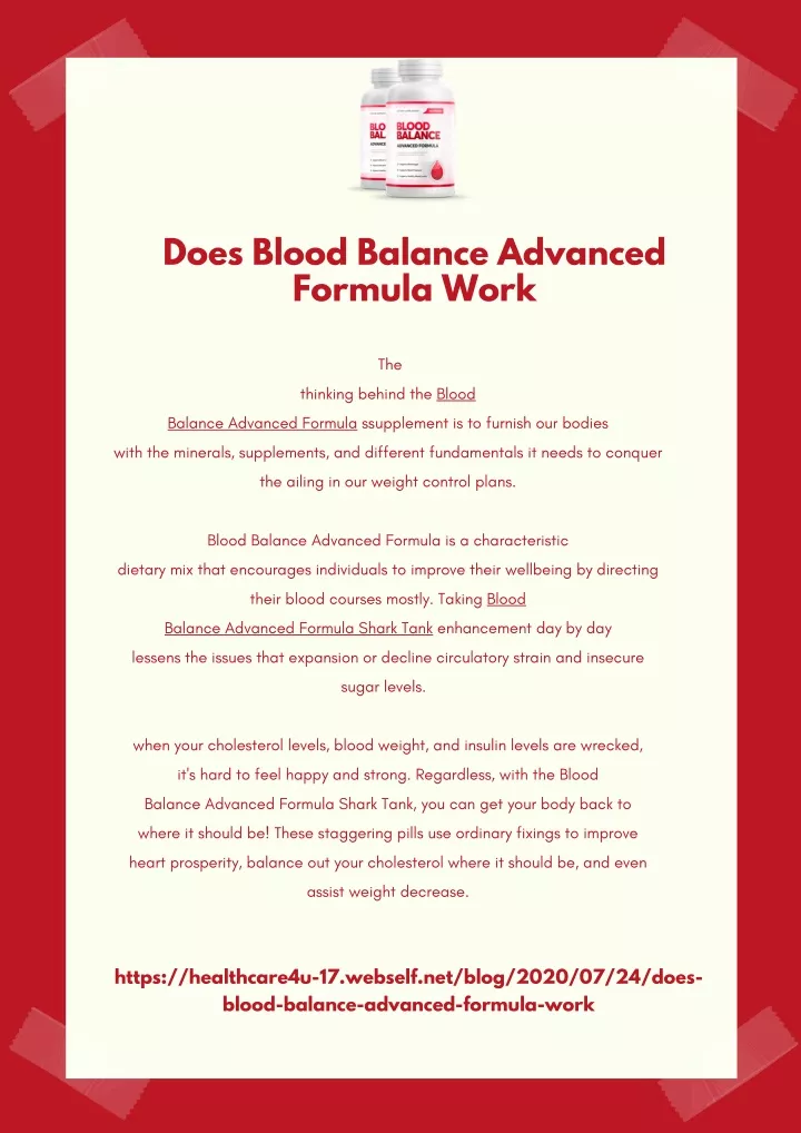 does blood balance advanced formula work