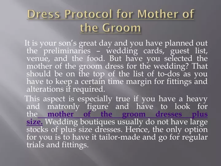 dress protocol for mother of the groom