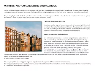 WARNING! ARE YOU CONSIDERING BUYING A HOME?