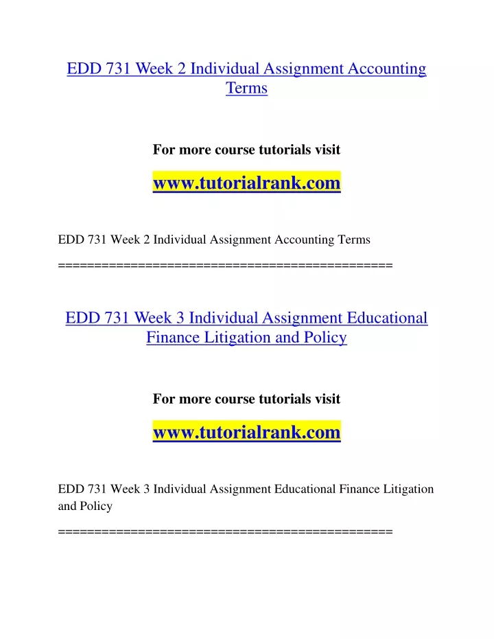 edd 731 week 2 individual assignment accounting