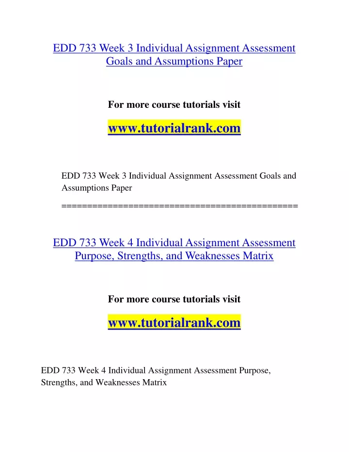 edd 733 week 3 individual assignment assessment