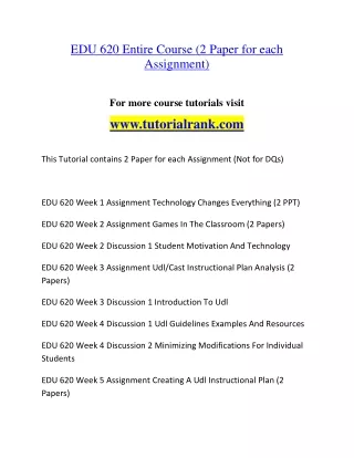 EDU 620 Experience Tradition- tutorialrank.com