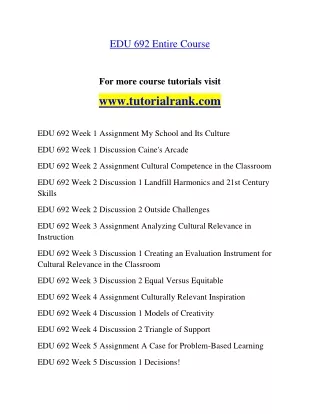 EDU 692 Experience Tradition- tutorialrank.com