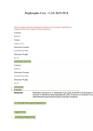 dephospho coa cas 3633 59 8