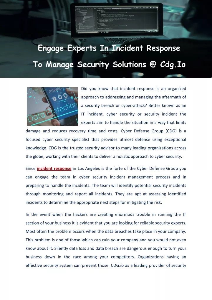 engage experts in incident response